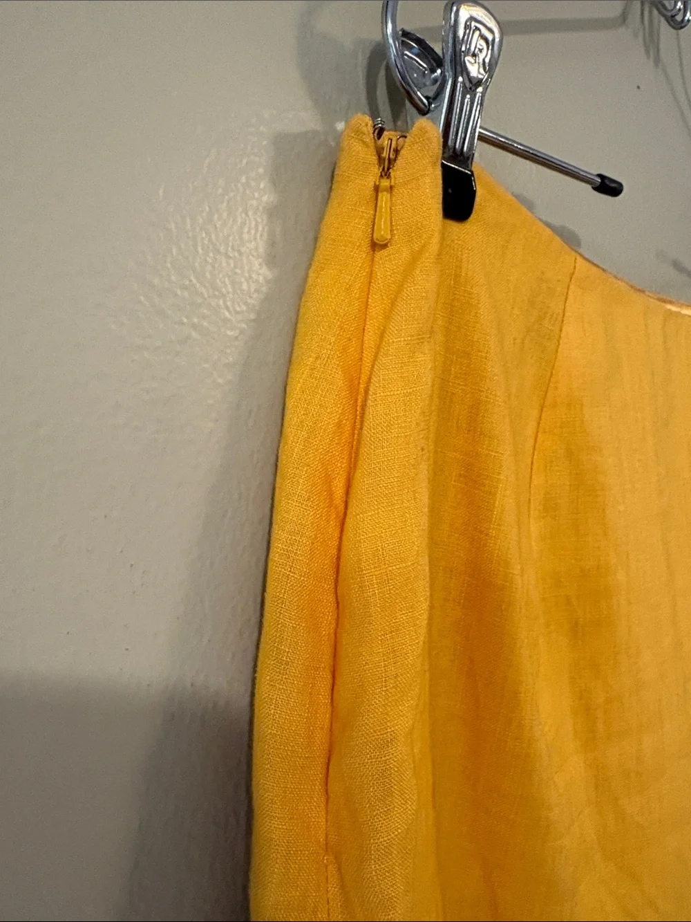 Michael Kors Yellow Linen Skirt Size 8 Floral Eyelet Embroidered Scallop Hem